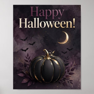 Elegante Calabaza Morada Feliz Halloween Impresión