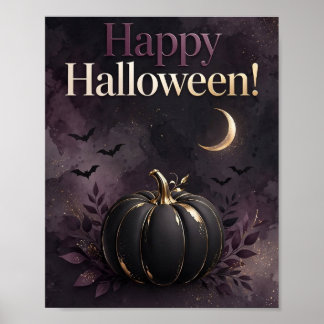 Elegante Calabaza Morada Feliz Halloween Impresión