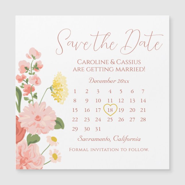 Elegante calendario de Bodas de flores silvestres  (Anverso)