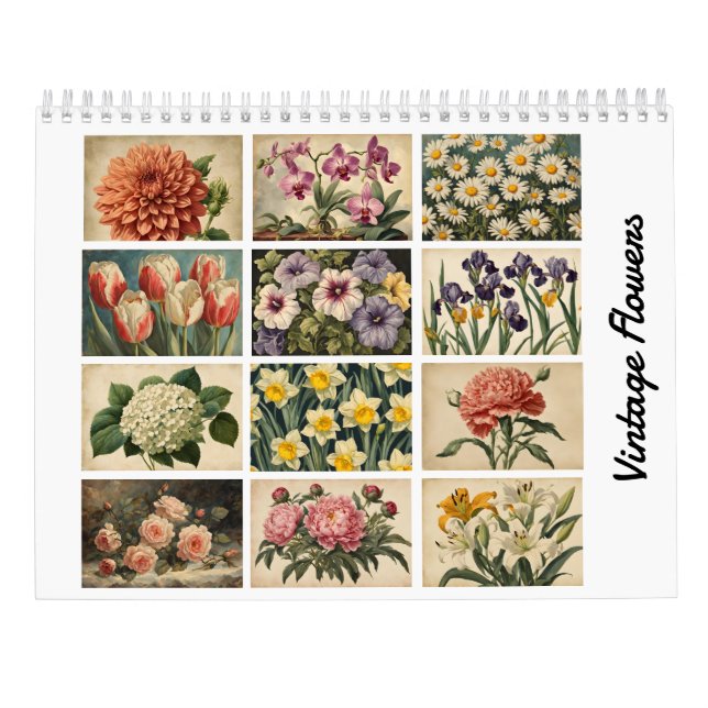 Elegante Calendario de Naturaleza de Flores Vintag (Reverso)