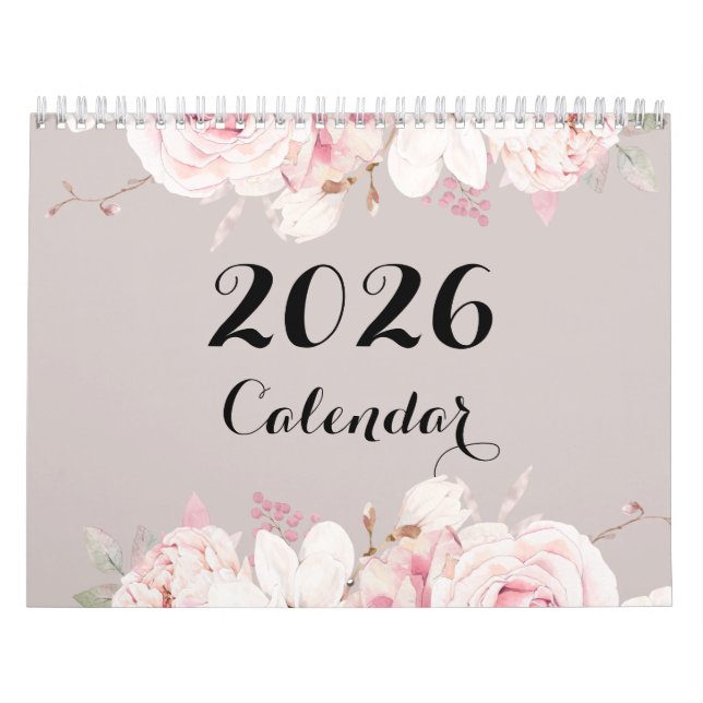 Elegante Calendario de Pared Floral 2026 (Tapa)