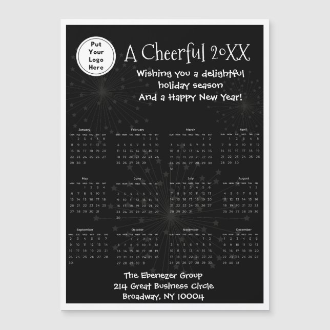 Elegante calendario magnético blanco y negro de añ (Anverso)