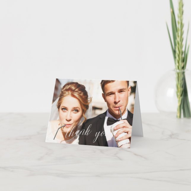 Elegante caligrafía 2 foto boda tarjeta de agradec (Anverso)