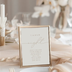 Elegante Caligrafía Beige Ocho Número de Mesa
