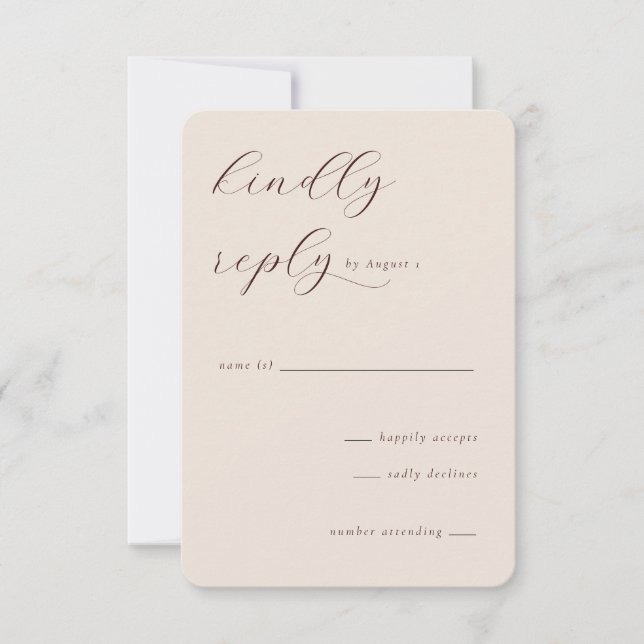 Elegante Caligrafía Beige RSVP (Anverso)