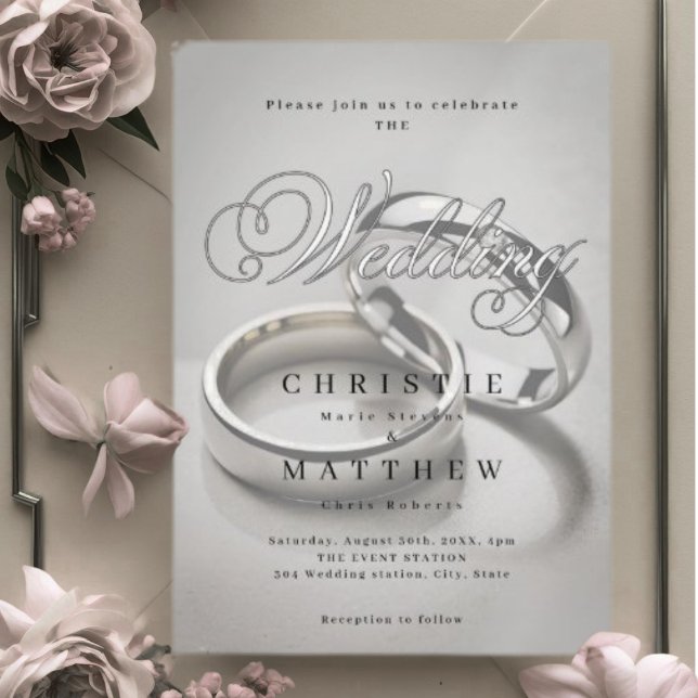 Elegante caligrafía Boda Anillos Invitación (Subido por el creador)