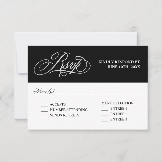 Elegante caligrafía Boda RSVP con árboles (Anverso)