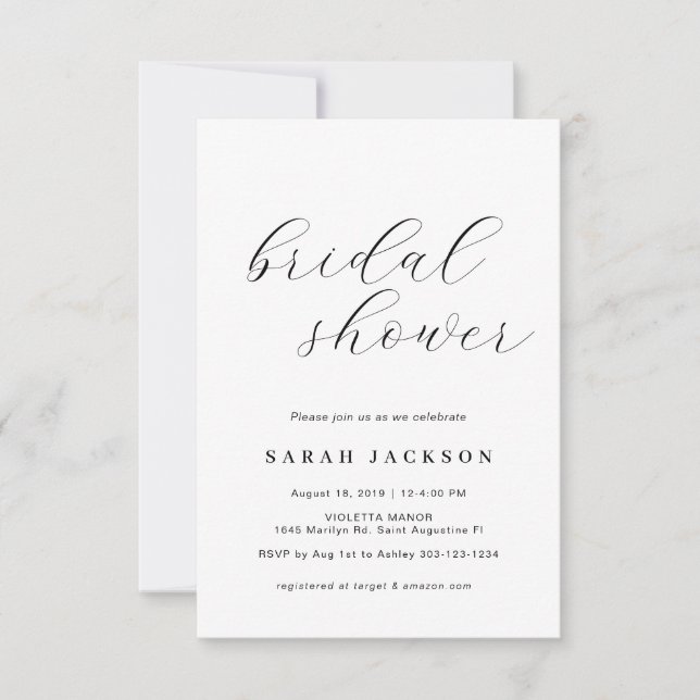 Elegante caligrafía Bridal Shower Invitación (Anverso)