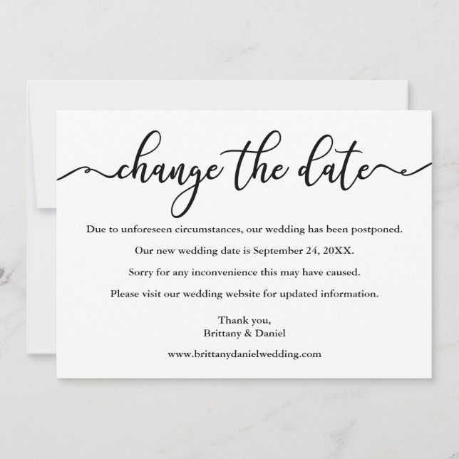 Elegante Caligrafía Cambiar La Fecha Nueva Tarjeta (Anverso)