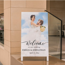 Elegante Caligrafía Con 2 Fotos Bienvenida Boda