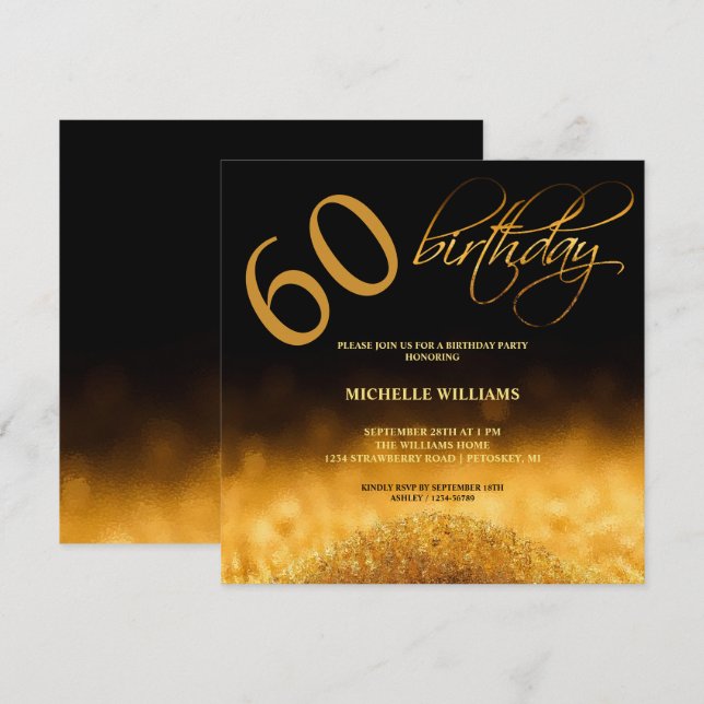 Elegante Caligrafía Cumpleaños Brillante Dorado (Anverso / Reverso)