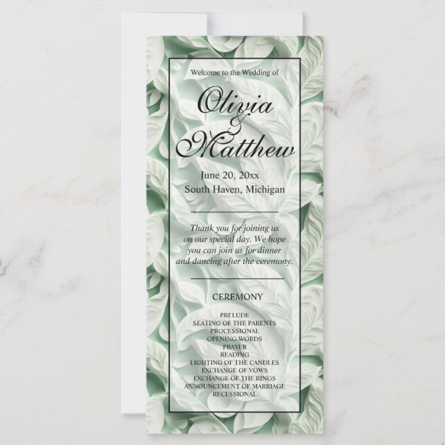 Elegante caligrafía de hoja verde blanca vintage (Anverso)