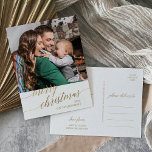 Elegante caligrafía de oro Feliz Navidad<br><div class="desc">Esta elegante caligrafía dorada Fotos de la Feliz Navidad hacen el perfecto y moderno saludo de vacaciones. El diseño neutro cuenta con una minimalista tarjeta de vacaciones decorada con una romántica y caprichosa tipografía de imitación de Relieve metalizado dorado. Agrega la imagen de tus Navidades de familia y personaliza la...</div>