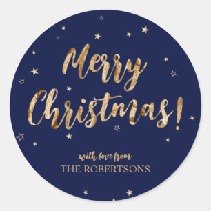 Elegante caligrafía de oro Feliz Pegatina navideño