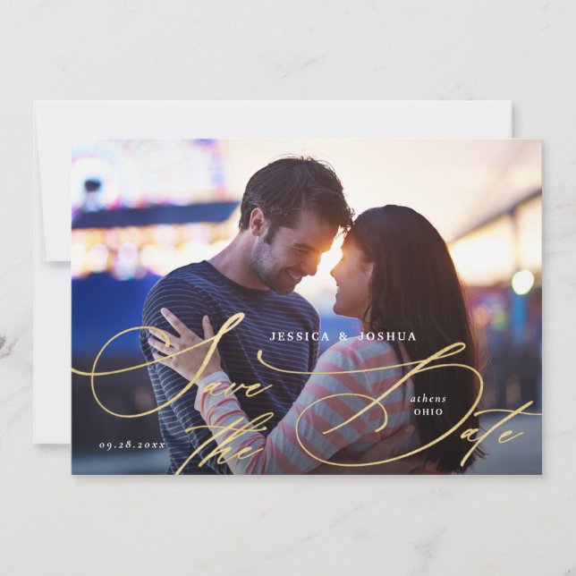 Elegante caligrafía de oro Guardar la tarjeta de f (Anverso)