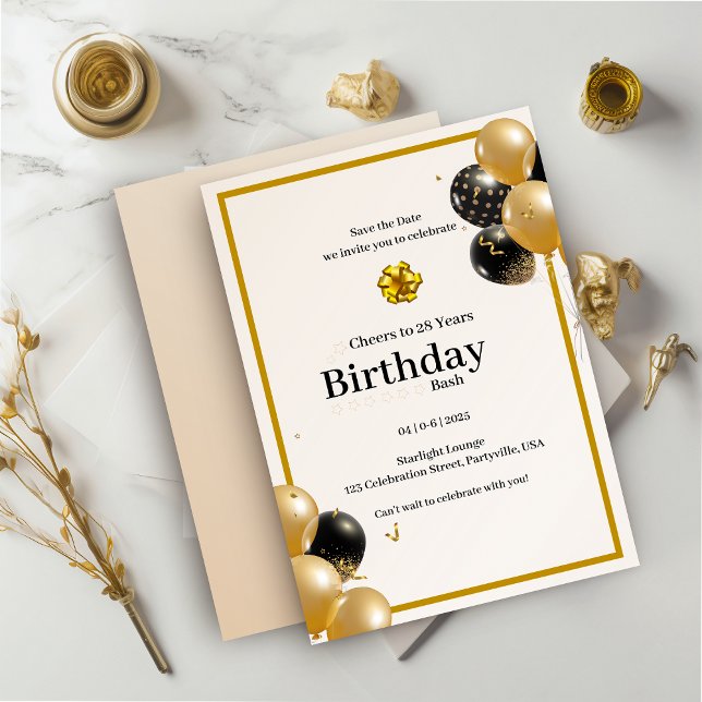 Elegante caligrafía de oro Invitación de cumpleaño (Subido por el creador)