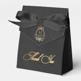 Elegante caligrafía de oro negro gracias caja de f