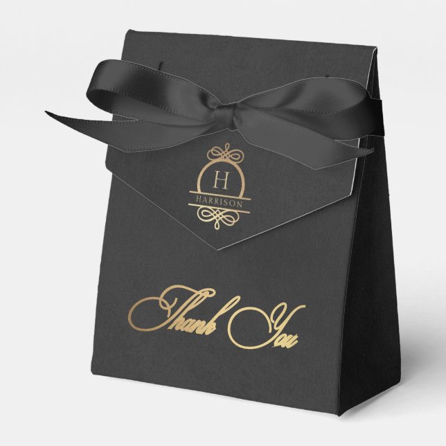 Elegante caligrafía de oro negro gracias caja de f (Front Side)