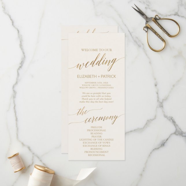 Elegante caligrafía de oro | Programa de matrimoni (Anverso/Reverso In Situ)