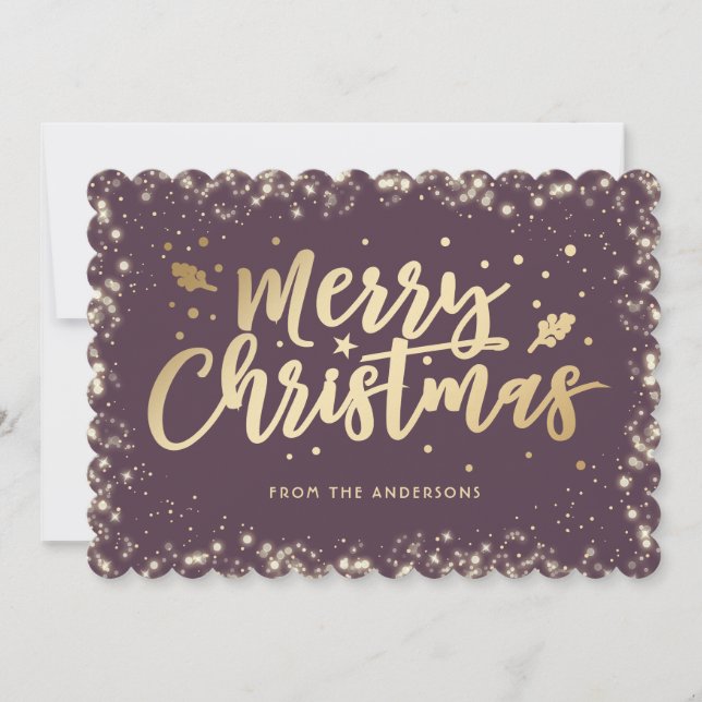 Elegante caligrafía de oro púrpura Feliz Navidad (Anverso)