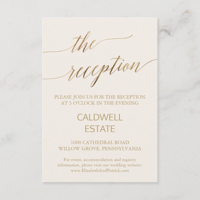Elegante caligrafía de oro | Recepción de marfil (Anverso)