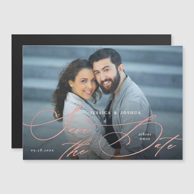 Elegante caligrafía de oro Rosa salva el imán de f (Anverso/Reverso)