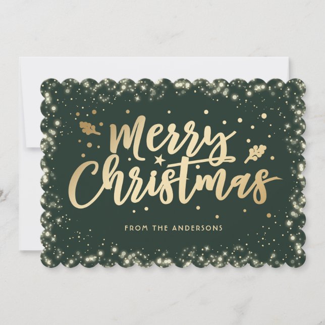 Elegante caligrafía de oro verde Feliz Navidad (Anverso)