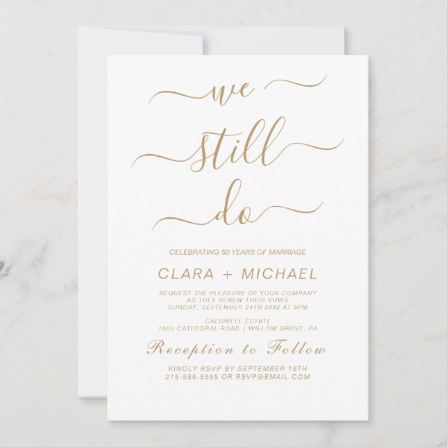 Elegante caligrafía dorada Invitación a la renovac (Anverso)
