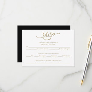 Elegante Caligrafía Dorada Tarjeta Negra de RSVP d