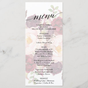 Elegante caligrafía Faded Floral Dinner Menu Card