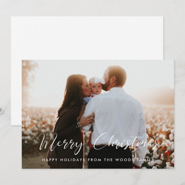 Elegante caligrafía Feliz Navidad Fotografía de la (Anverso / Reverso)