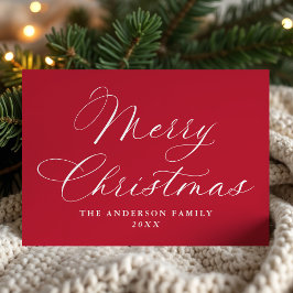 Elegante caligrafía Feliz Navidad Rojo No Foto