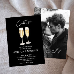 Elegante Caligrafía Foto Champagne Engagement