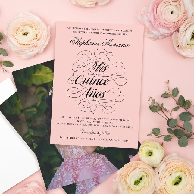 Elegante caligrafía Foto Invitación a Quinceañera (Subido por el creador)