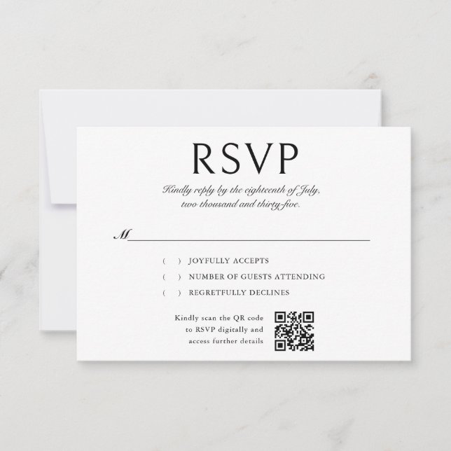 Elegante caligrafía Foto QR Boda de código RSVP (Anverso)