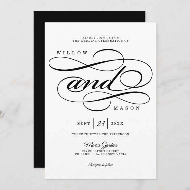 Elegante caligrafía guión de boda invitación (Anverso / Reverso)