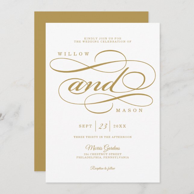 Elegante caligrafía guión de boda invitación (Anverso / Reverso)
