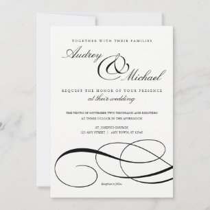 Elegante caligrafía Invitación a la boda blanca y 