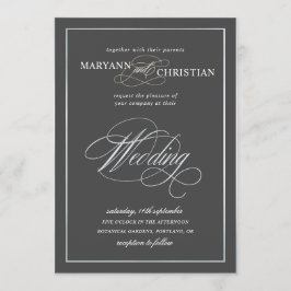 elegante caligrafía invitación a la boda gris plat