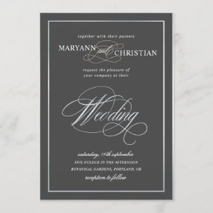 elegante caligrafía invitación a la boda gris plat