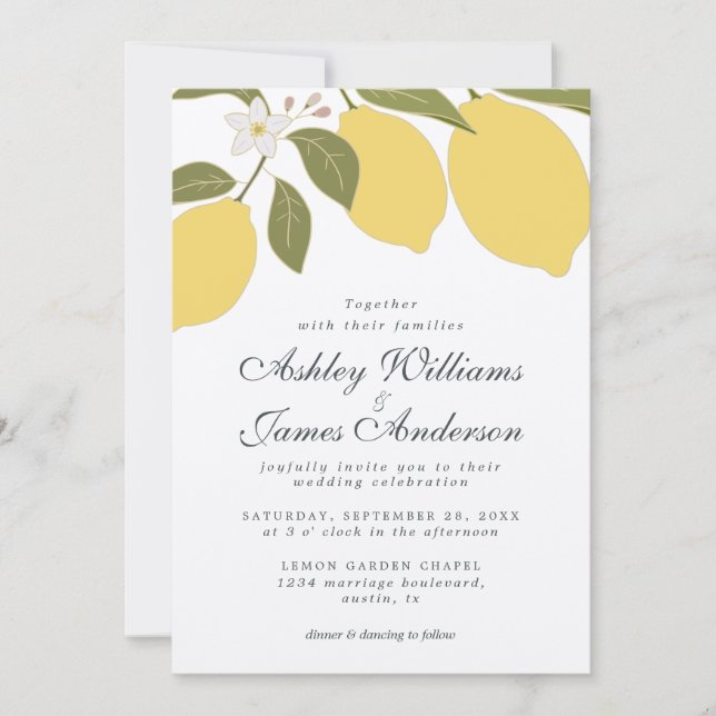Elegante caligrafía Lemon Tema Invitación a la bod (Anverso)