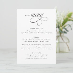 Elegante caligrafía Menú Boda de lujo