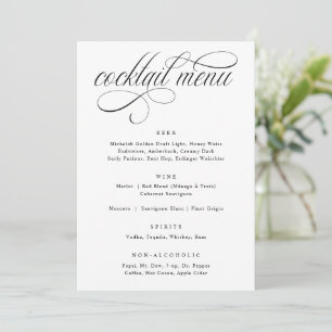 Elegante caligrafía Menú de cócteles Boda de lujo