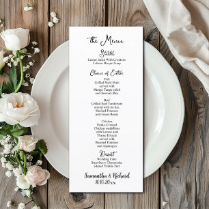 Elegante caligrafía menú de mesa Boda de 4 x 9"