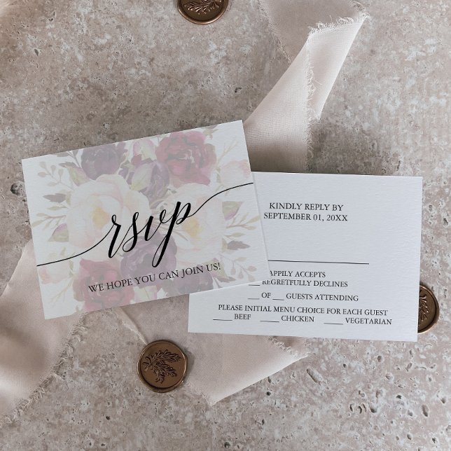 Elegante caligrafía Menú Floral Tarjeta RSVP (Subido por el creador)