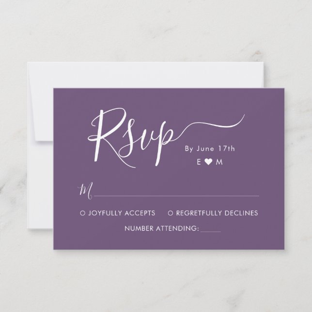 Elegante caligrafía Monograma Boda púrpura RSVP (Anverso)