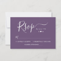 Elegante Caligrafía Monograma Bodas RSVP Púrpura