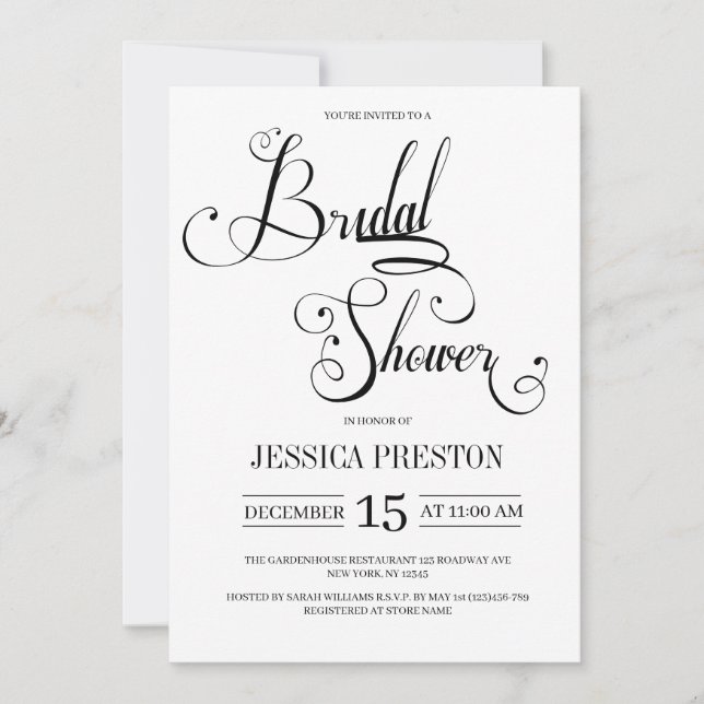 Elegante caligrafía negra invitación a ducha de no (Anverso)
