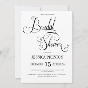 Elegante caligrafía negra invitación a ducha de no