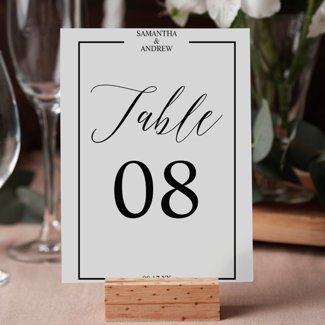 Elegante caligrafía número de mesa blanco negro (Elegant calligraphy black white table number)